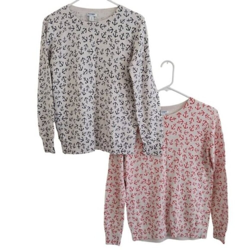 Old Navy Sweater Bundle Size Medium Excellent Condition Anchor Print Cotton Top
